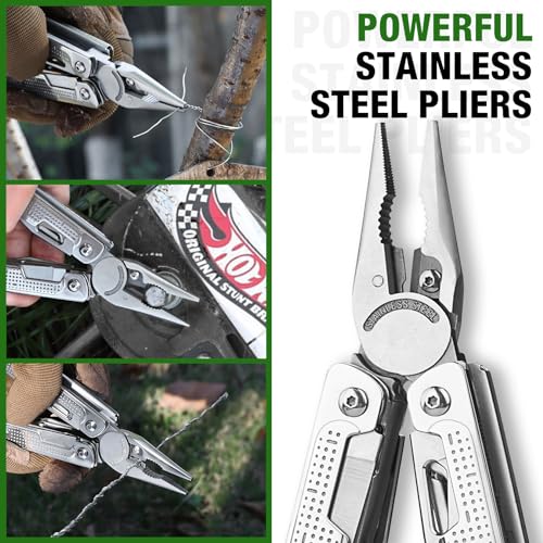 SHALL Multi Tool, 18-in-1 Multitool Pliers, Stainless Steel Multi-tool Pocket Knife w/Screwdriver Bit & Universal Socket, Self-locking Multipurpose Tool w/Sheath for Camping Fishing Survival Hunting - size: Multitool with Universal Socket