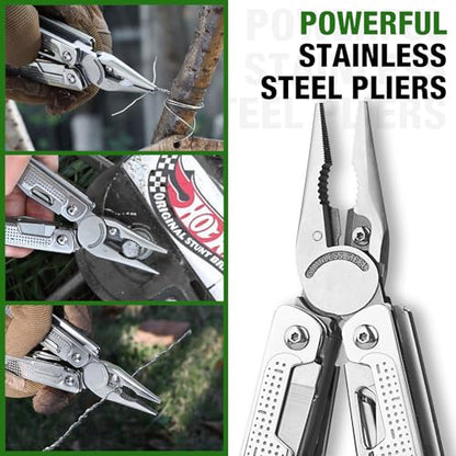 SHALL Multi Tool, 18-in-1 Multitool Pliers, Stainless Steel Multi-tool Pocket Knife w/Screwdriver Bit, Self-locking Multipurpose Tool w/Sheath for Camping Fishing Survival Hunting - size: 18-IN-1 Multitool