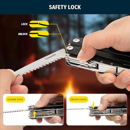 16-in-1 Multitool Pliers, Portable Camping Multi Tool with Safety Lock, Outdoor Survival Gear for Hiking, Hunting, Backpacking - style: 16 IN 1