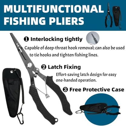 Pro Fishing Gear Fishing Tool Set, Fishing Pliers with Lanyard, Fish Lip Gripper, Fillet Knife, Fishing Braid Scissors, Nylon Sheath, Retractable Tool Tether, Sharpener, Fishing Gifts for Men - color: Green+Black