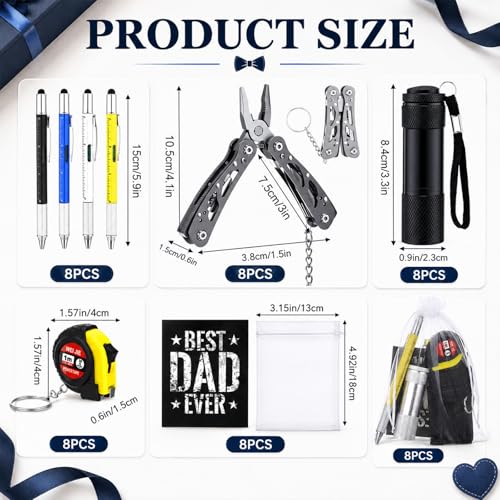 48 Pcs Fathers Day Multitool Gifts Bulk for Men Best Dad Ever Mini Tape Measure 6 in 1 Multitool Pens Small Multitools Pliers Keychain Mini LED Flashlights for Men Christian Church Gifts