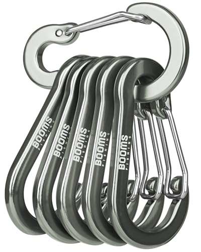 Booms Fishing CC1 Multi-Use Carabiner Clip, 6 Pack Small Caribeener Clips, Mini Keychain Caribeaner Clip 2 inch, Aluminum D Ring Carabiners, Multi-Colored - color: Gun Metal, 6pcs