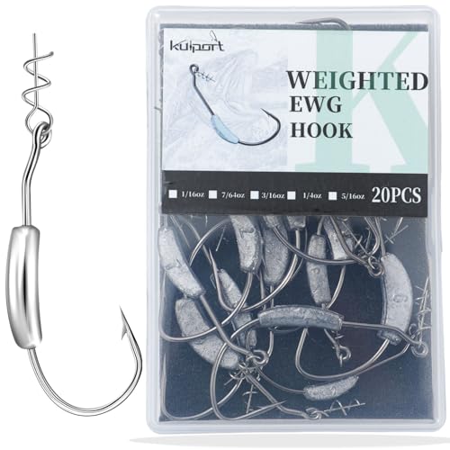 Weighted Swimbait Hooks with Twist Lock,Weighted Fishing Hooks for Soft Plastic Worm Lures Freshwater Saltwater Fishing 1/16 7/64 3/16 1/4 5/16oz - size: 5/16oz-4/0-20Pack