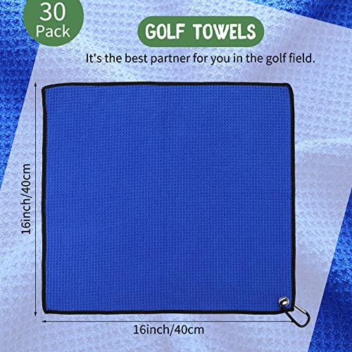 Batiyeer 30 Pcs Bulk Golf Towels for Golf Bags 16'' x 16'' Microfiber Fabric Golf Towel Waffle Pattern with Clip for Bags Men Mini Tournament Fitness Yoga Camping(Black, Blue, Gray) - color: Black, Blue, Gray
