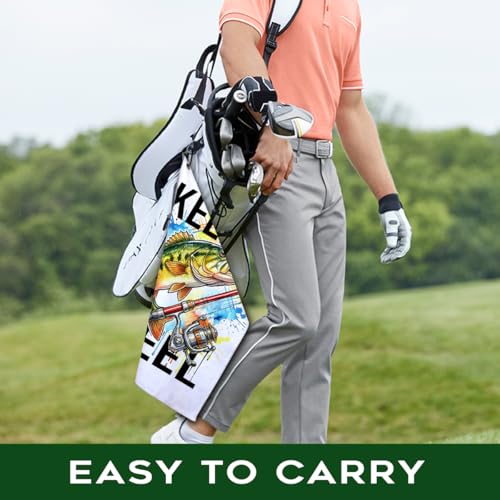 Keep It Reel Polyester Printed Towel with Clip, Funny Bass Fish Fishing Gifts & Accessories for Men Fishman Dad Grandpa from Grandaughter, Fishing Lover Father's Day Retirement Birthday Gifts - color: White & Multi