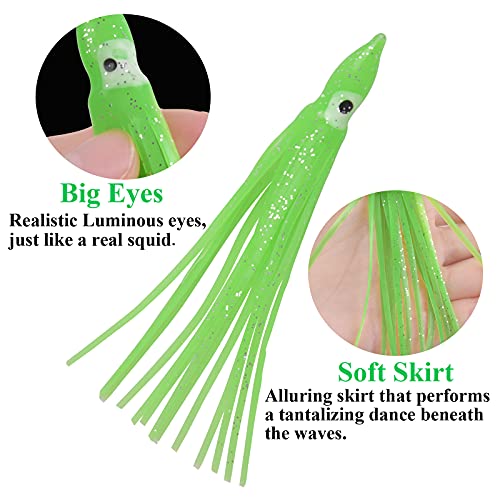 Fishing Squid Skirts Lures Octopus Skirts Trolling Lures Soft Plastic Fishing Tackle Squid Bait for Saltwater Bass Salmon Trout - color: Green, size: 2.75in - 30pcs