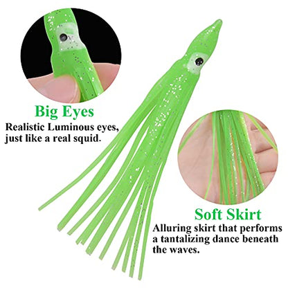 Fishing Squid Skirts Lures Octopus Skirts Trolling Lures Soft Plastic Fishing Tackle Squid Bait for Saltwater Bass Salmon Trout - color: Green, size: 3.54in - 30pcs