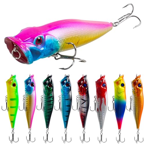 Popper Fishing Lures Kit,8pcs Saltwater Popper Lures Hard Baits Bass Fishing Lures Floating Lures Pencil Poppers Swimbaits for Bass Trout Walleye Freshwater Saltwater
