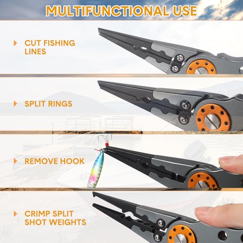 Lasnten 2 Pcs Fishing Pliers Saltwater Braid Cutters 7.8'' Fishing Hook Remover Split Ring Fishing Tools with Sheath and Lanyard Gear Gifts for Fish Line Cutting Boat Fly Ice Fishing (Gray) - color: Gray