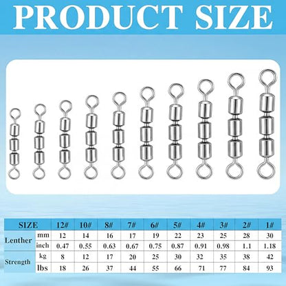 30 Pcs Fishing Swivels 3 Roller Swivel Triple Connector Set 3 Bead Chain Barrel Swivels Fishing Tackle Trolling Rolling Leader Lure Connector 10 Sizes Salmon Walleye Freshwater