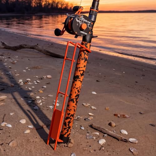 2 Set Blaze Bank Fishing Rod Holders Heavy Duty Steel Rod Stands for Shore Fishing - color: Orange