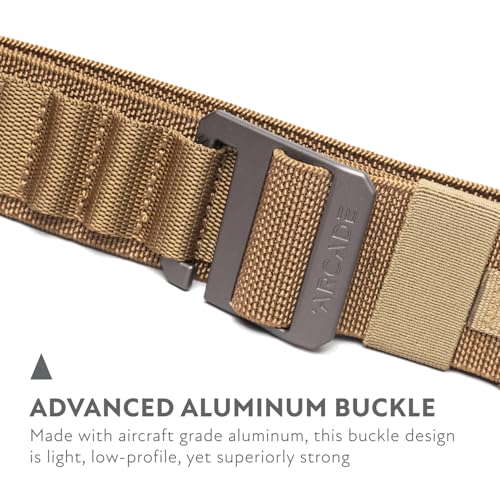 Arcade Belts Hardware Alu Utility Belt - Low-Profile Aluminum Buckle, Heavy Duty Work Belt, Stretch Webbing, Anti-Slip - color: Coyote, size: Long | L/XL – Fits up to 52”