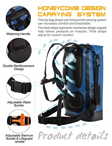 IDRYBAG Waterproof Backpack for Men 20L/30L/40L, Floating Dry Bag Kayak, Dry Backpack Hiking - color: Blue, size: 40L
