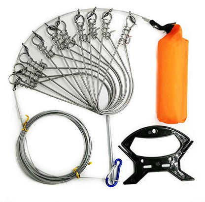 5 in 1 Stainless Steel Fishing Stringer Live Fish Lock,Steel Ropes Large Fish Lock w/Float and Plastic Handle,5 Snaps / 10 Snaps Available - color: 10 Snaps
