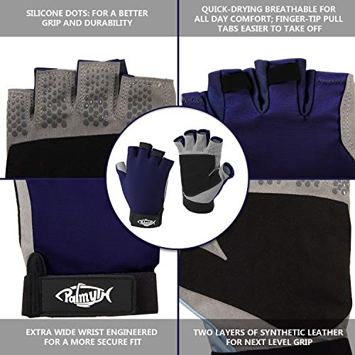 Palmyth UV Fishing Gloves Sun Protection Fingerless Kayaking Glove Men Women UPF 50+ SPF for Sailing, Hiking, Paddling, Canoeing, Rowing, Driving - color: Navy Blue, size: X-Large
