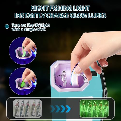 UV Fishing Lure Charger Light, 3-Second Glow Charge Hands-Free Waterproof | UV LED, Dual Power AAA or 18650, Night Fishing, Ice Fishing, Kayak, Saltwater, Jig, Soft Bait