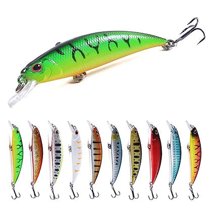 Jerk Baits for Bass Fishing, Jerkbait Fishing Lures, Minnow Lures Jerk Bait for Freshwater/Saltwater Fishing Lures for Trout Pike, 5pcs/10pcs with Box - color: F:3.15in/0.32oz/10pcs