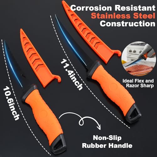 RoundFunny 9 Pcs Fishing Tool Kit, Fishing Pliers with Lanyard Sheath, Fillet Knife Kit Combo, Digital Scale, Hook Remover, Lip Gripper, Braid Scissors, Fish Gear Equipment Easter Gift Basket Men