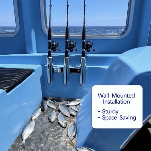 Marine Boat 3 Rod Stainless Steel Fishing Rod Holders, 3 Rod Rack Boat Marine Fishing Stainless Steel, Side Boat Pole Holders Kayak Saltwater Freshwater - color: Silver 3 Rod
