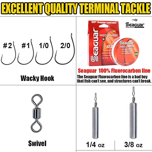 Drop Shot Rigs for Bass Fishing Ready Rig with Hooks and Sinker Weights - color: Hook Size 1/0-Weight 3/8 oz-Qty 5