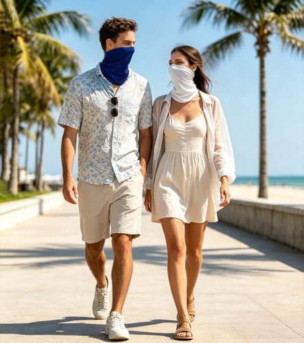 Fishing Neck Gaiter, Sun Protection Face Mask, Cooling Neck Shield Scarf Cycling Balaclava Bandana for Men and Women - color: Black+white+royal Blue+grey