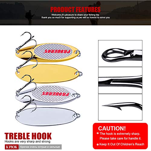 PROBEROS Fishing Spoons Lures Bass Baits Jigging Bait Tackle with Treble Hooks Hard Metal Spoon Fishing Lure Weight Pick 10 Pcs/Pack Silver Gold - color: 10PCS Silver, size: 21G-0.75OZ