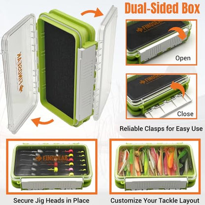 Sturdy Dual Sided Small Tackle Box Organizer, Waterproof Sealed Clear Fishing Tackle Box Tray Storage Case with Slit Foam for Jig Heads-Flies-Spoons-Rigs and Lures (FN0803) - style: FN0803