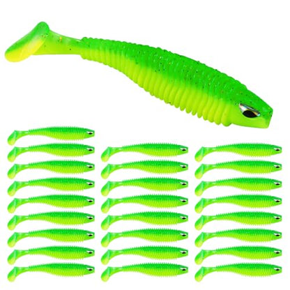 3D Eyes Paddle Ribbed Bait, 2.5in 3in 4.1in Soft Plastic Paddle Tail Swimbaits Fishing Lures for Bass Fishing Freshwater Saltwater 12/20/25 PCS - color: Green, size: 2.5in(6.5cm)-25PCS