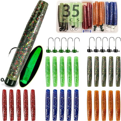 Ned Rig Jig Heads TRD Stick Worms Kit, 60, 35 Pack Ned Rig Lures Mushroom Jigs Finesse Soft Plastic Baits for Bass Fishing Freshwater Saltwater - color: 35 Pcs Ned Rig Lures