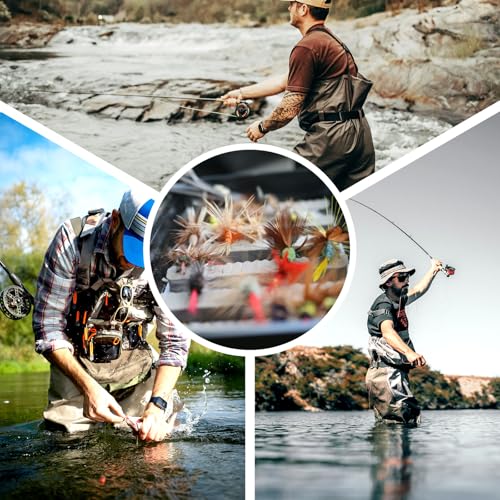 Fly Fishing Flies Kit 100pcs Dry Wet Nymph Streamer Lures Set Fly Fishing Gear Tackle Hooks for Trout Bass Salmon with Waterproof Double Sided Fly Box Assortment Hand Tied Fly Lures