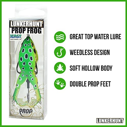 LUNKERHUNT - Frog Bait for Bass Fishing | Soft Hollow Body Weedless Frog for Bass Fishing and Trout | Weedless Realistic Bait Frog Lure, Freshwater with Sharp Hooks Lures and Double Propellers Feet - style: Leopard