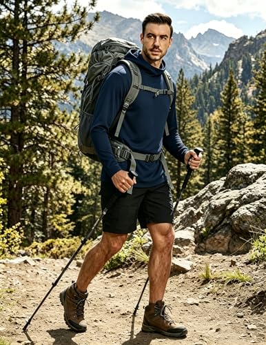 LeeHanTon Men UPF 50+ Sun Protection Hoodie Long Sleeve Shirts Dry-Fit UV Breathable Work Athletic Summer Pullover Sweatshirt - color: A-navy-with Mask, size: Medium