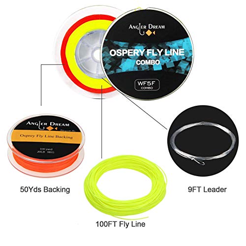 100FT WF3F WF5F WF8 Fly Fishing Line Combo Weight Forward Fly Line with Braided Backing Tapered Leader Preload Fly Line with Welded Loop - color: Fluo Yellow, size: WF 8F Fly Line Combo