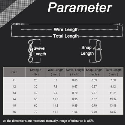QISHUO Rigs Stainless Fishing Leader Steel High Strength Fishing Leader Saltwater Fishing Freshwater Wire Leaders Lures White Nickel - size: Size #1 (5.9in-20lb) 50pcs