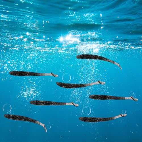 Soft Fishing Lures - Paddle Tail Swim Bait for Bass, Trout in Saltwater & Freshwater - Rigged with Hooks - Durable ABS Plastic - color: Black, size: 2.95"