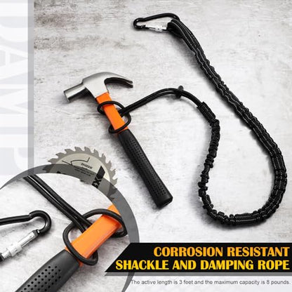 LEIFIDE 32pcs Tool Lanyard Standard Length Safety Tool Leash 17.6lb 8kg Tough Adjustable Fall Protection Tether with Aluminum Screw Lock Buckle, Shock Cord Stopper and Retractable Loop End, Black