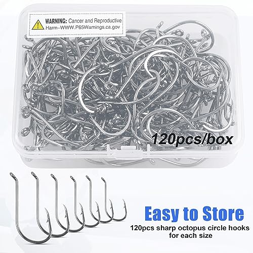 Octopus Fishing Hooks-120pcs Sport Circle Hooks Beak Offset Fishing Hooks Sharp High Carbon Steel Fishing Jig Hooks Black Fishhook for Saltwater Bass 8-9/0 - size: 1#-120PCS