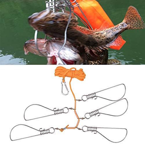 Dpofirs Fishing Stringer, Stainless Steel Heavy Duty Fish Lock with 5 Snaps and Float, 5M Nylon Rope for Freshwater Saltwater Fishing