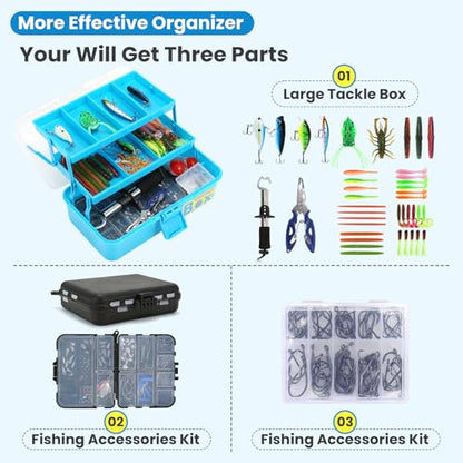 Pro 3-Layer FishingTackle Box Kit with Accessories Set,Including Saltwater and Freshwater Lures,Tools,Spacious Storage,All-in-One Bass Fishing Gear Set & Gift for Men(339pcs Fishing Tackle Box) - color: 339pcs Fishing Tackle Box