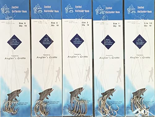 Angler's Grotto Snelled Offset Baitholder Hook | 10 Count Per Pack | Freshwater Saltwater Fishing Hooks | High Carbon Steel Extra Strength | Size #6#4#2#1#1/0 - size: Size 2, 10 Count