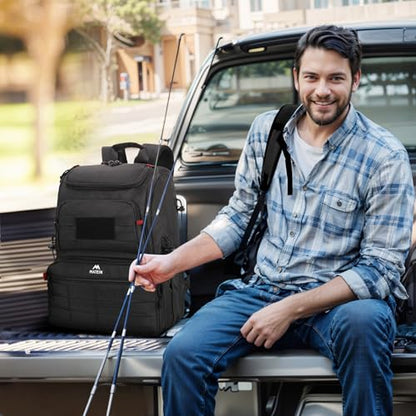 MATEIN Fishing Backpack Tackle Box, Tackle Backpack with Cooler for Men | Tackle Box Backpack, Fishing Bag with Rod Holders, Hold 4 3600 Tackle Boxes, Water Resistant, Gear Accessories, Fishing Gifts - color: Black