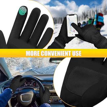 ihuan Winter Waterproof Ski Gloves Men Women, Snow Warm Cycling Cold Weather, Driving Biking Running - color: Black, size: Large