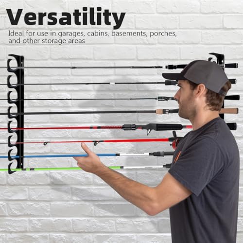 Wall Mounted Fishing Rod Rack Holder Ceiling Storage Hook Hanger Display Metal Horizontal Rack Oranizer Poles Steel Racks Holds up to 16 Rods with Soft Protective Pad for Garage Cabin and Basement - style: Store 16 Rod