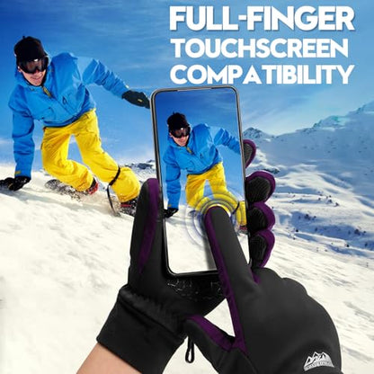 Bruvoalon Winter Gloves for Women & Men, 3M Thermal Insulation, Lycra Fabric, Touchscreen, Anti-Slip - color: Black/Purple, size: X-Small