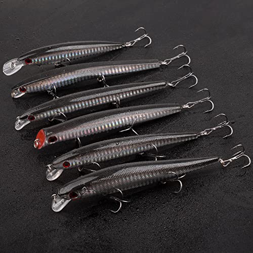 Saltwater Fishing Lure Kit Surf Fishing Popper Minnow Lures Jerkbait Hard Bait Poppers Lure for Striped Plugs Diving Inshore Offshore Ocen Fishing Mackerel Tarpon Barracuda 6PCS/12PCS - color: 6PCS