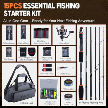Goture Spinning Fishing Rod & Reel Combo with Carrier Bag,6.6-9FT,Spin Reels, Lures Kit, Pliers, Braided Line, Fish Gripper, Carbon Fiber Freshwater Fishing Rod Full Kit for Starter - size: 8FT: Spinning Rod, style: B - Xceed 6 Pieces Rod With Soft Fishin