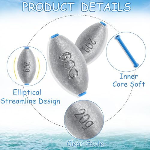 Egg Sinkers Fishing Weights, Bullet Fishing Weights | Lead Oval Shaped Fishing Weights Sinkers for Saltwater Freshwater Fishing 1/4oz to 3oz - size: 2oz-10pcs