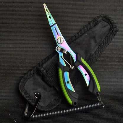 Saltwater Fishing Pliers, Split Ring Pliers with Safety Lock, with Sheath and Lanyard Green - color: Green