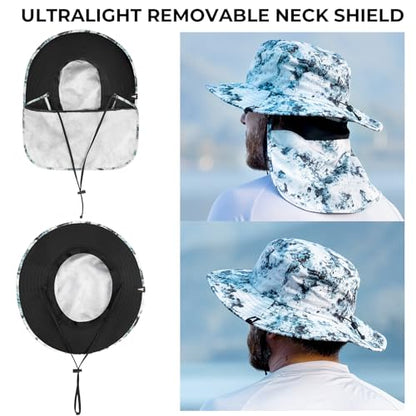 KastKing Sol Armis UPF 50 Boonie Hat - Sun Protection Hat, Fishing Hat, Beach & Hiking Hat, Paddling - color: C1: Boulder Camo Ice, size: With Neck Shield