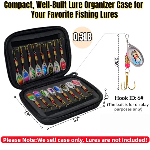 Waterproof Bait Storage Binder Case, Hard Shell EVA Shockproof Fishing Lure & Spinner Organizer Bag with 16 Slots (Case Only)